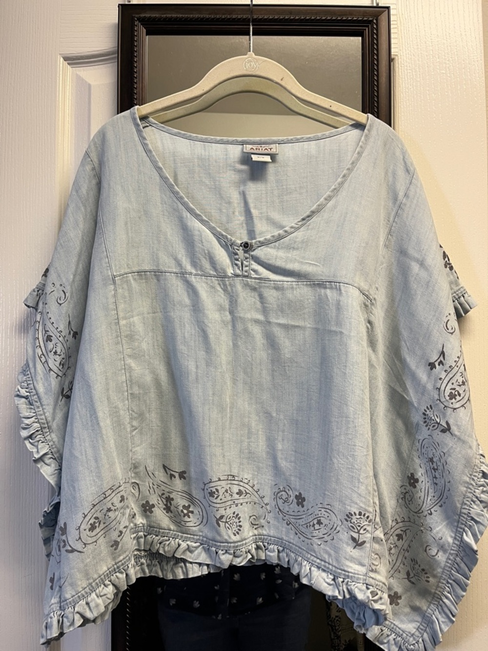 Ariat Pale Blue Embroidered Ruffle-Hem Tunic